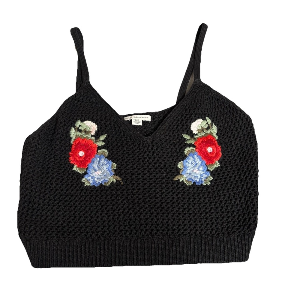 American Eagle Outfitters Boho Crochet Crop Top Embroidery Flowers Large Fairy